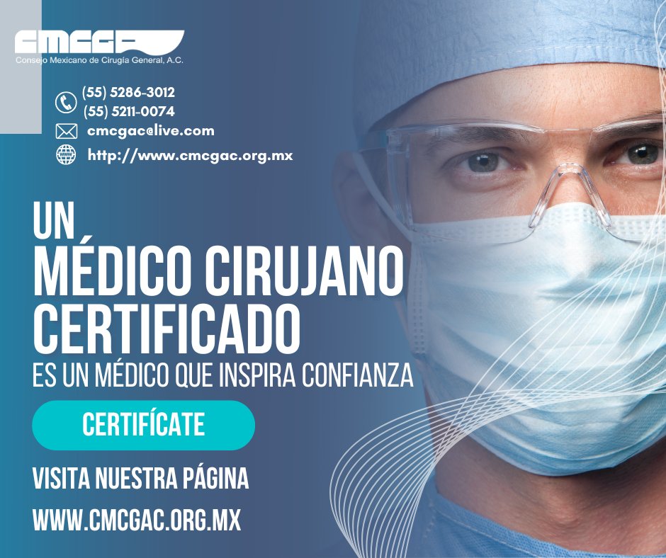 CMCGAC's tweet photo. La certificación en Cirugía no solo es un requisito que debemos cumplir, sino una responsabilidad que tenemos en nuestra práctica médica.
Te invitamos a dar seguimiento a este importante proceso.
Ve a https://t.co/drbdMe8jVT y conoce más.

#consejomexicanodecirugíageneral #cmcgac https://t.co/9RuHfwmE9U