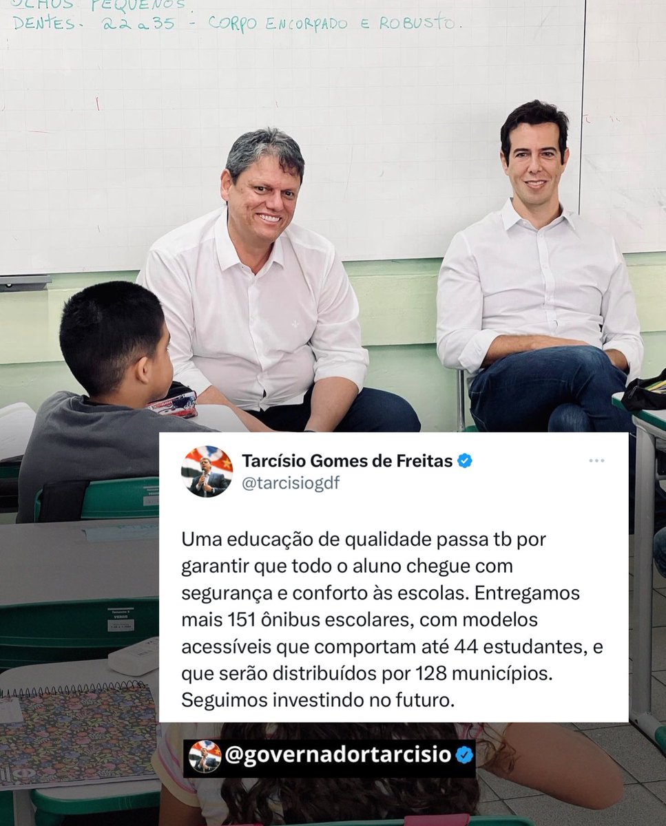GovTarcisioF's tweet photo. Governador Tarcísio de Freitas entende que a educação é a base para construção de uma sociedade próspera e forte!! 📕 https://t.co/T8iZZhEYqN