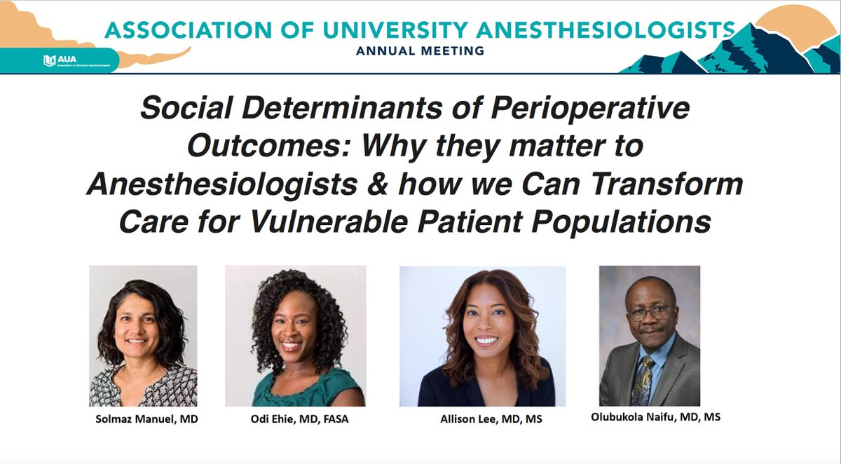 Finally en route to #AUAAnes23!! ✈️Excited to join this fabulous panel tmrw, Sat 04/14 at 1:30pm MT. We discuss assoc. of #SocialDeterminantsofHealth & Periop Outcomes & propose solutions. The current #MaternalHealth crisis is a major #OBAnes exemplar. Join us- Capitol 1-4. #BLM