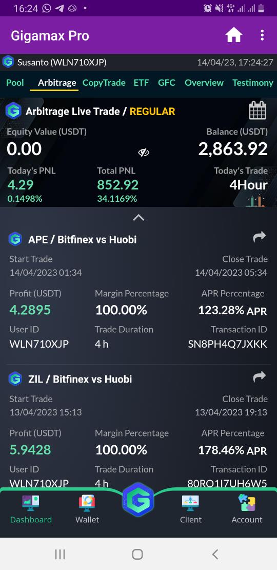 Real robot trade arbitrage, u can trade 1 hour, 2 hour &amp; 4 hours.  
Good platfound arbitrage Gigamax for you, download now in your playstore, register &amp; kyc.

Get a free 10$ USDT bonus for you from me, if you register using my ref code,DM me to get Reff code and claim 10 USDT .