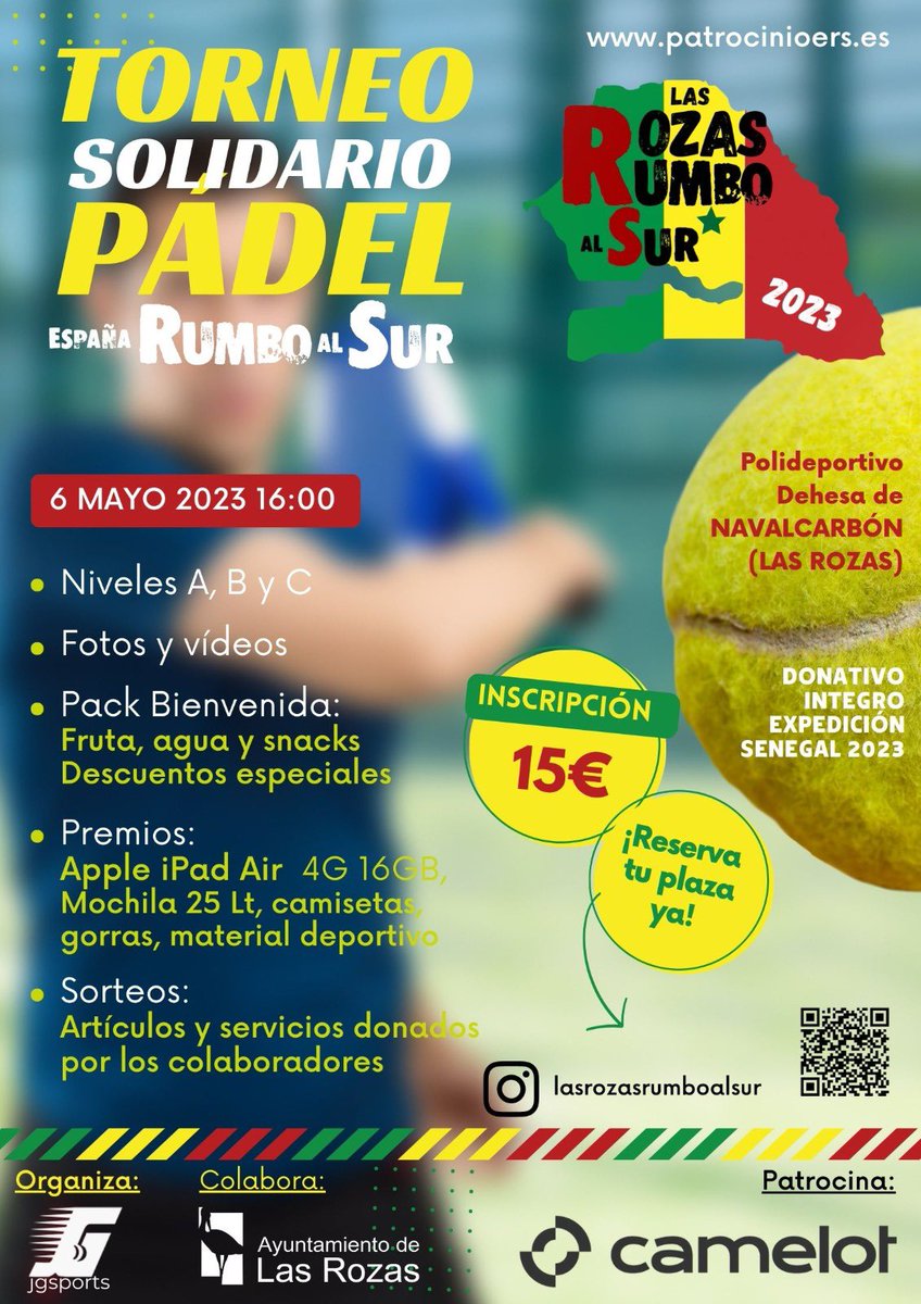 Gracias <a href="/Ayto_Las_Rozas/">Ayuntamiento de Las Rozas</a> por apoyarnos en esta iniciativa. @GagoVWR organiza este torneo para ayudar, a través de las inscripciones, a recaudar  para que Alicia pueda viajar a Senegal  con <a href="/espanarumbosur/">España Rumbo al Sur</a> en su proyecto de voluntariado y cooperación. Un pasito + 🇸🇳