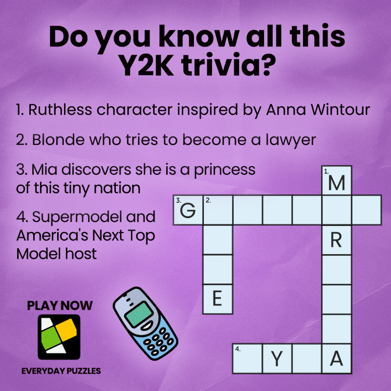 EverydayPuzzles's tweet photo. Are you a true 2000s kid? Take on our trivia challenge and see how much you really remember from the glory days of flip phones and low-rise jeans 😎 #2000sNostalgia #TriviaNight #ChallengeYourself #EverydayPuzzlesGame