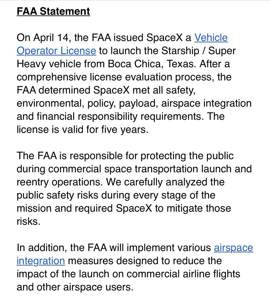 Michael Sheetz on Twitter "FAA “After a comprehensive license evaluation process, the FAA