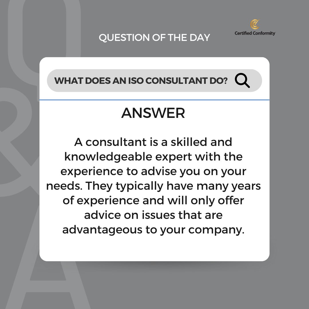 Tip: You should avoid an ISO consultant that comes to your business and tries to change everything!👍

Contact us today certifiedconformity.com/contact/ 

#iso9001 #iso #isocertification #certification #training #certificationbody #isoconsultant