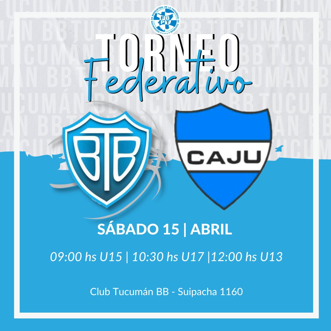 Torneo Federativo 

El beibi recibe a Juventud Unida por una nueva fecha del Torneo

📆 15 de Abril
⏰️ 09.00 hs U15
⏰️ 10.00 hs U17
⏰️ 12.00 hs U13
🏟 Estadio Tompy Diaz

#vamoslosbb