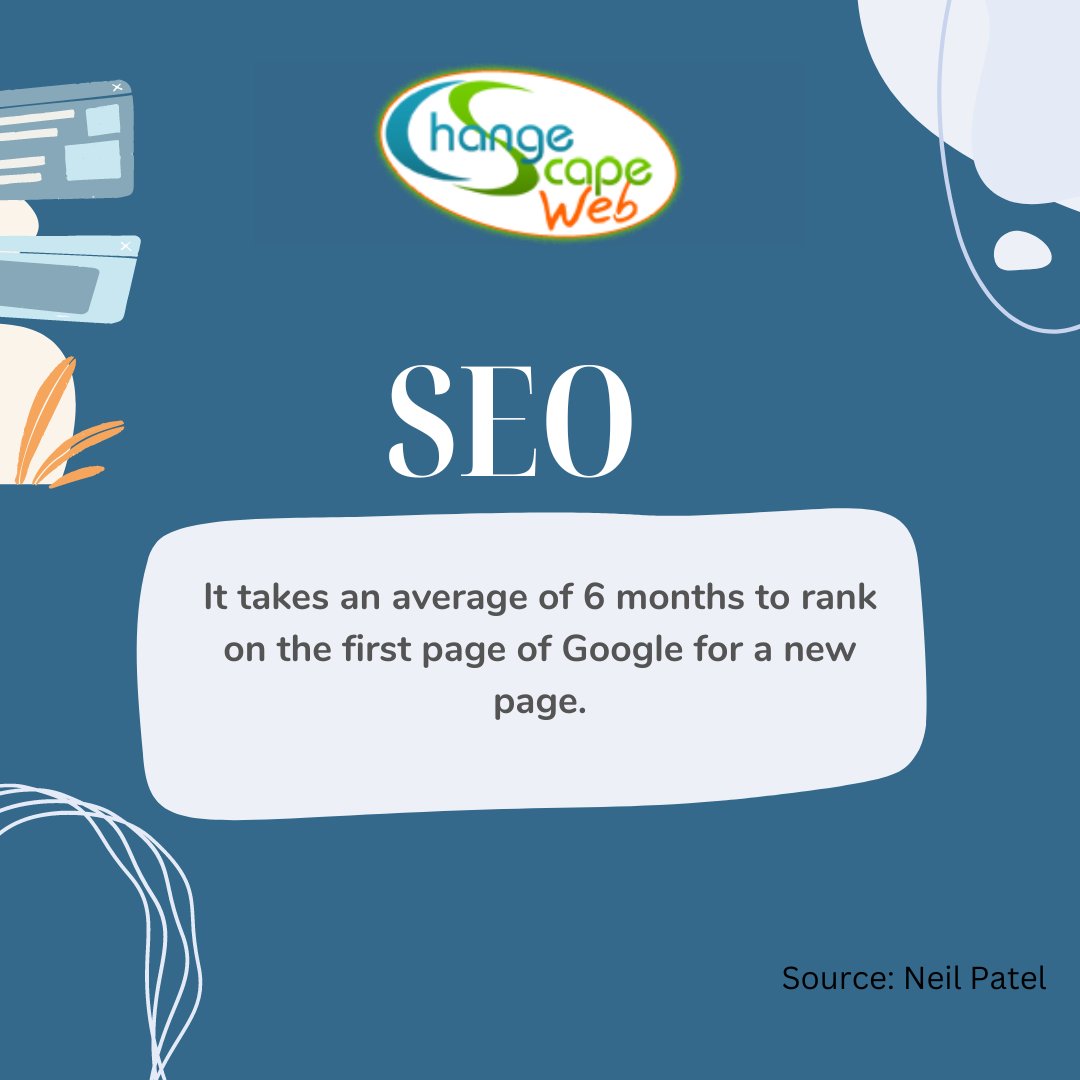 Changescape's tweet image. Here&apos;s an ugly marketing truth every business needs to understand :

SEO: It takes an average of 6 months to rank on the first page of Google for a new page

#csweb #seo #google #onpageseo #blogs #websitetraffic