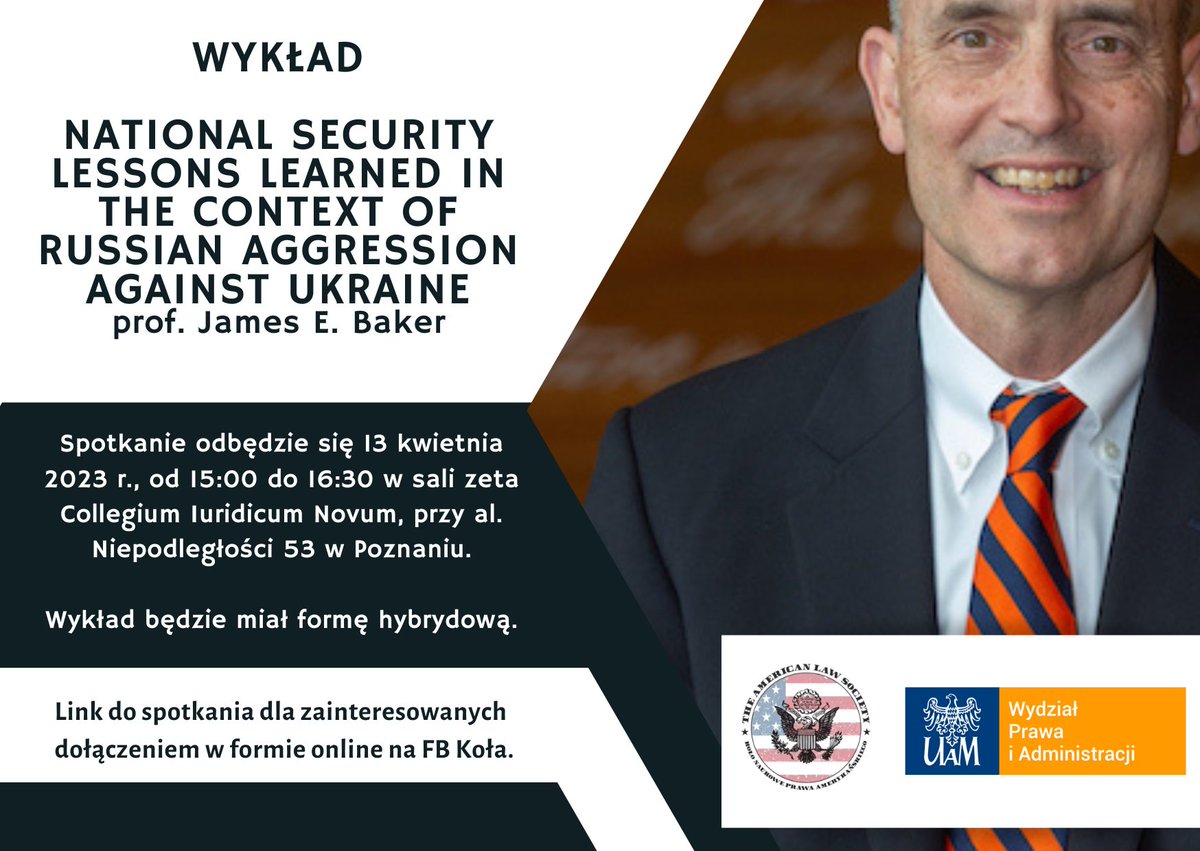 LucPin1979's tweet photo. Wczoraj słuchałem wykładu prof Jamesa E. Bakera z Syracuse University o pierwszych lekcjach dla narodowego bezpieczeństwa USA płynących z wojny na Ukrainie. Zapraszam na krótką 🧵 podsumowującą prawie 2h wykład. Z uwagi na moje wykształcenie - skupię się na wątkach prawnych 1/12 https://t.co/bA35luu2TM