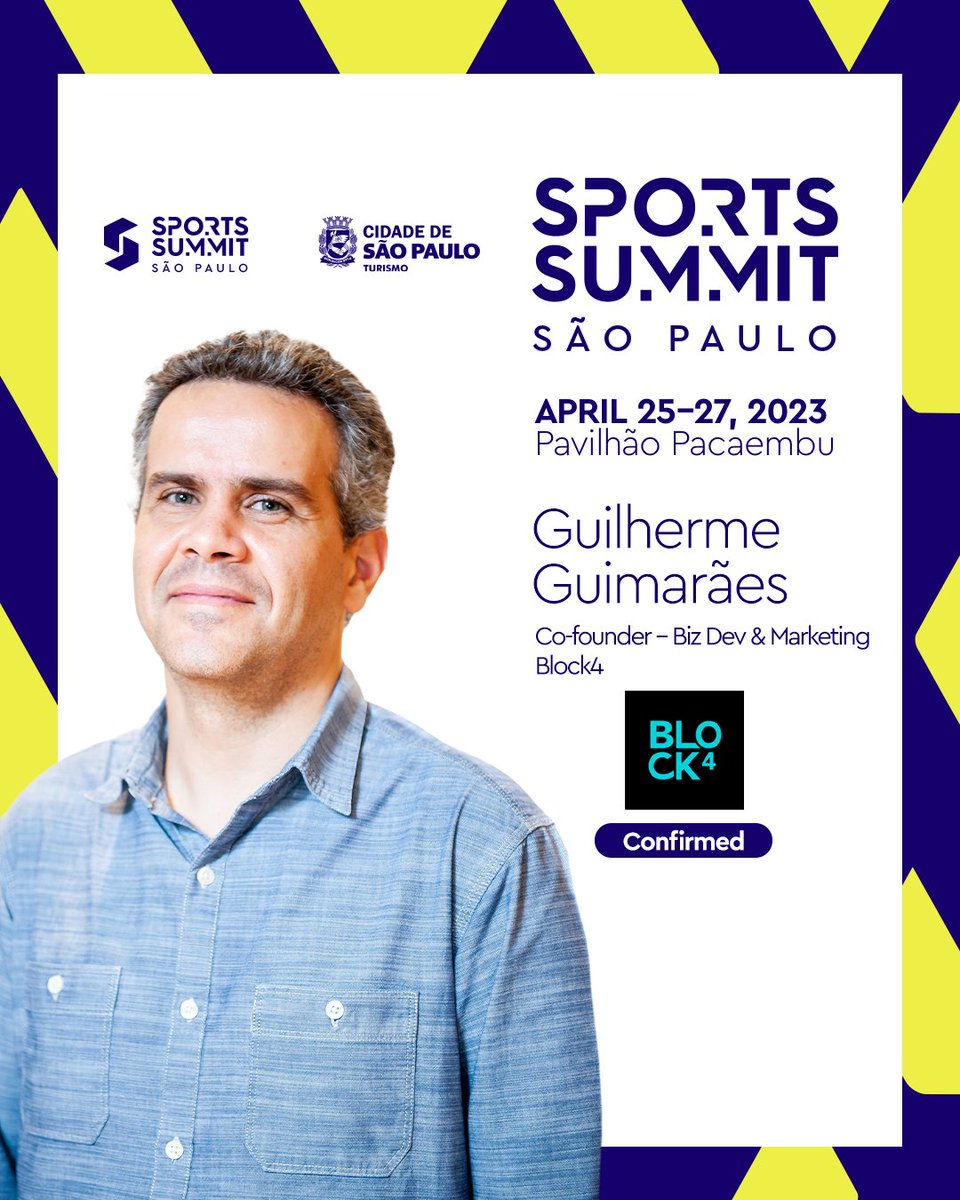 sportssummitof's tweet photo. 📱 How can the sports world make the most of emerging technologies? This is one of the topics that Guilherme Guimaraes, Co-founder of Biz Dev &amp; Marketing @Block4Biz will discuss at #SportsSummitSaoPaulo2023.

Reserve your place at https://t.co/mAOezaVvQH. https://t.co/MjQxPte38c