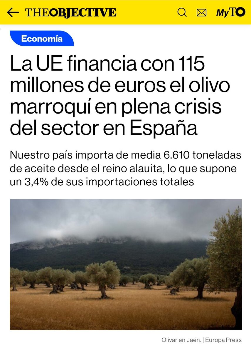 @CapitanBitcoin La Unión Europea financia con 115 millones d euros el olivo marroquí en plena crisis del sector en España...