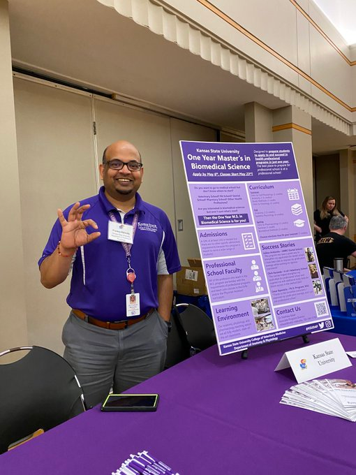 <a href="/malreddy/">Pradeep Reddy</a> represents the One Year Master's Program at the KU Careers Expo and flashes some Purple Pride! Check it out! <a href="/KSUCVM/">K-StateVetMed</a> <a href="/KSUDAP/">Department of Anatomy & Physiology</a>