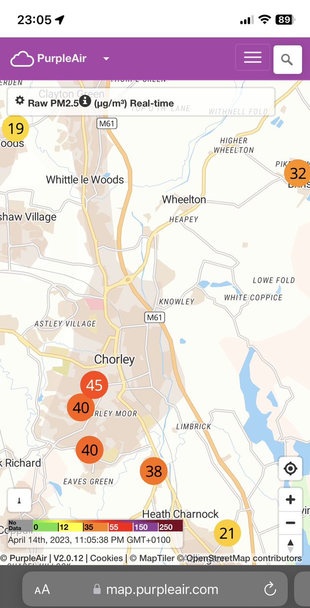mwt2008's tweet photo. Lots of domestic wood burning in #Chorley tonight emitting lots of #Health damaging PM2.5 #AirPollution #SmokeNuisance #AQS2023 #SmokeControlAreas https://t.co/Hq1nG14mfH