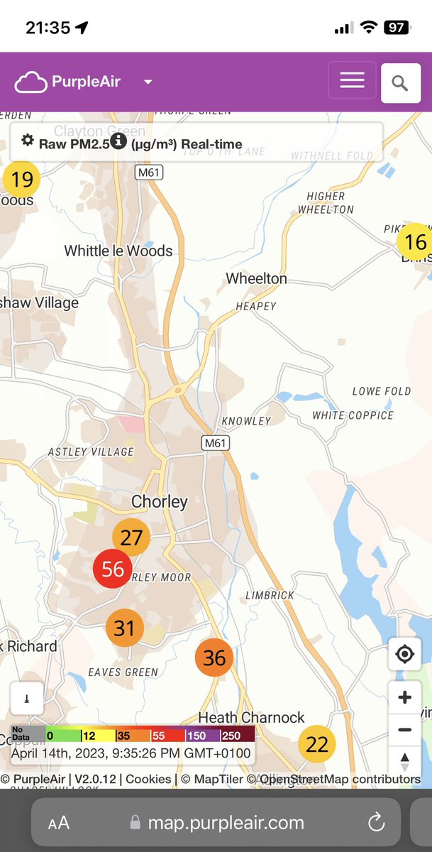 mwt2008's tweet photo. Lots of domestic wood burning in #Chorley tonight emitting lots of #Health damaging PM2.5 #AirPollution #SmokeNuisance #AQS2023 #SmokeControlAreas https://t.co/Hq1nG14mfH