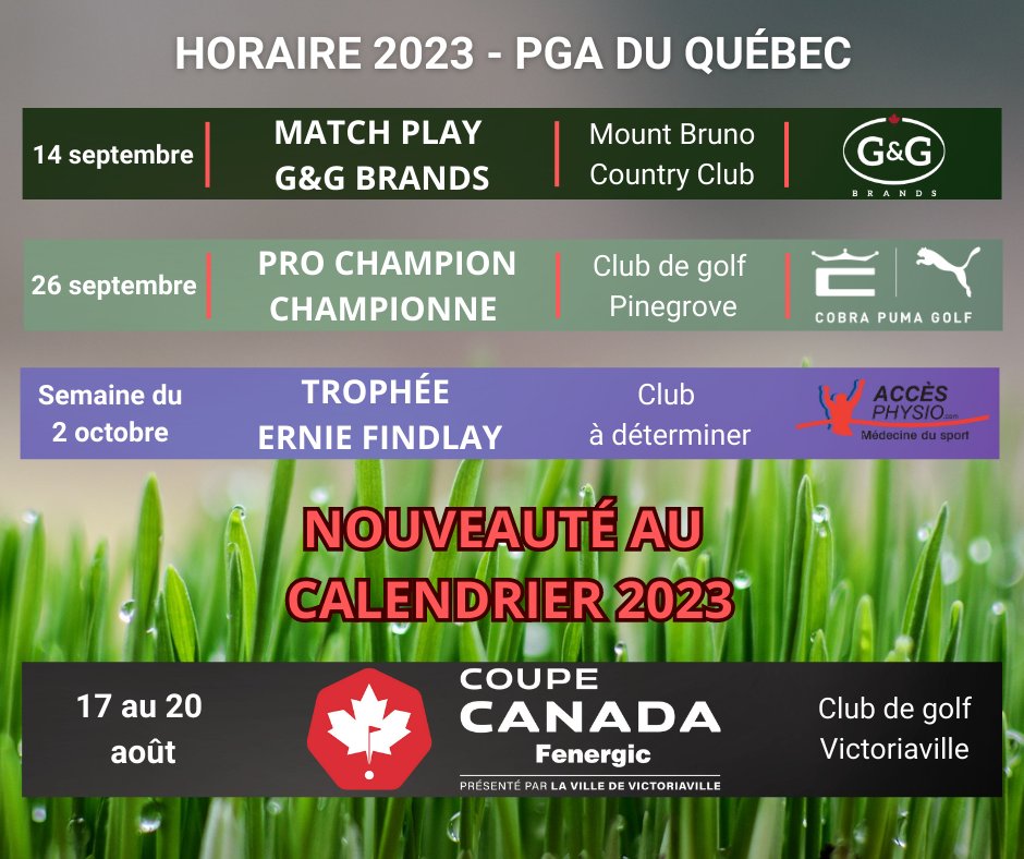 Votre association est fier de vous présenter son calendrier pour la saison 2023 🏌️‍♀️🏌️. Merci Merci Merci à tous nos partenaires ainsi qu'à nos clubs hôtes ⛳️.
#SFL #accesphysio #ping #callawaygolf #cobrapumagolf #gandgbrands #coupecanada #expertsengolf