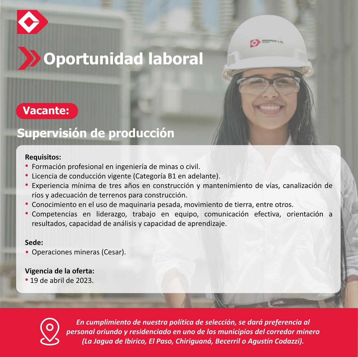DrummondLtdCo's tweet photo. 💼#Empleo: ¡Abrimos una vacante para Supervisión de producción!
Si cumples con los requisitos postúlate aquí: https://t.co/JGKjB1Cz5G 

¡RT para que todos se enteren de esta #OportunidadLaboral! https://t.co/RwE6WXPho3
