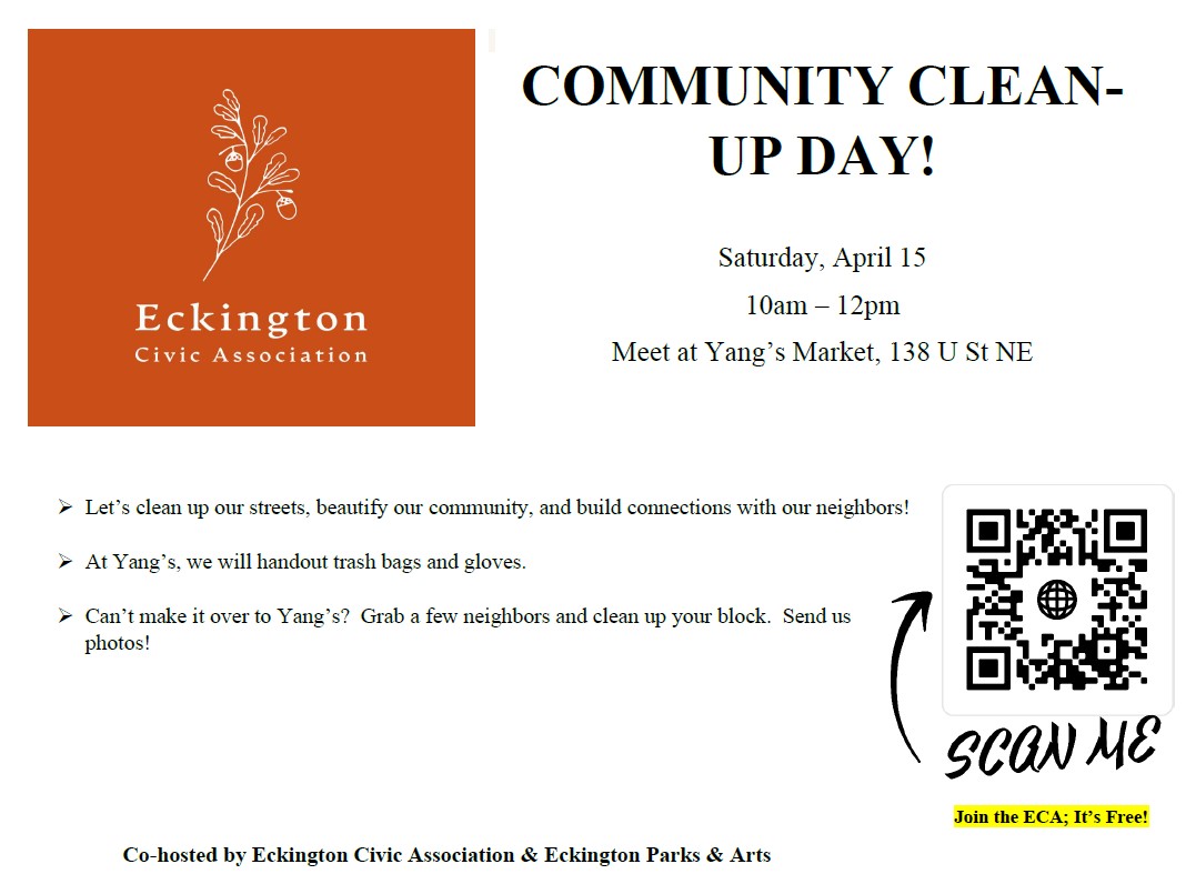 Eckington neighbors and friends, tomorrow we will be gathering at Yang's Market at 10AM for our community trash pick up. We have trash bags, gloves, and trash claws. Please come help make our community clean. #cleanstreets2023