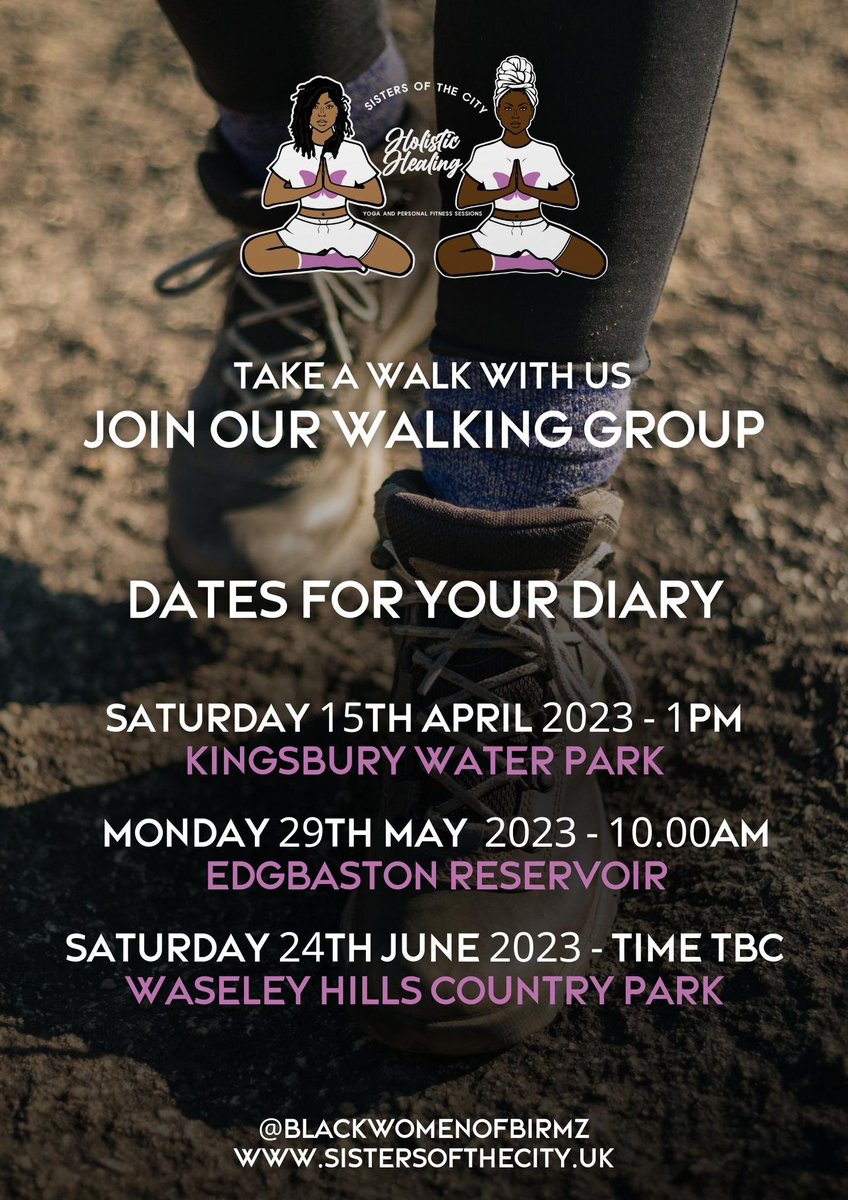 SistersCi1's tweet photo. Our walks are still going on strong see you tomorrow Kingsbury Water Park and the others as detailed.  Do you want to become a walk leader? Join our group DM for more info or email blackwomenofbirmingham@gmail.com https://t.co/ovz0Nxz0Uv