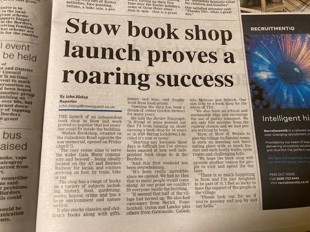 WedaleBookshop's tweet photo. Delighted to feature in this week's  @bordertelegraph - it's been an amazing first week!  Thanks to everyone who has visited us. #newbookshop #scottishborders https://t.co/u05BdABtpT