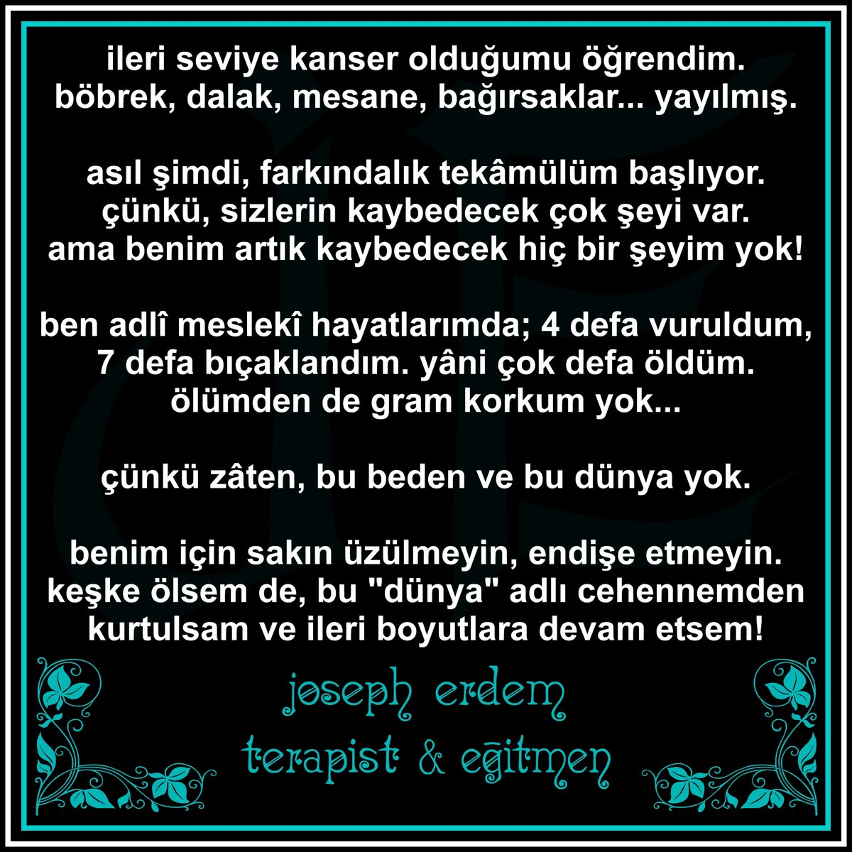 josepherdemx's tweet photo. duyulmuş. bu konuda çok soru geliyor. bu konuda ilk ve son açıklamam budur

#josepherdem #kanser #ölüm #farkındalık #bilinç #tekamül #hayat #yaşam #sağlık #dünya #maddeboyutu #ölmek #öğrenmek #bilgi #öğreti #öğretmen #sınav #sınavlar #yaşamsal #gerçek #beden #ruh #ruhani #boyut https://t.co/isAa21mivk
