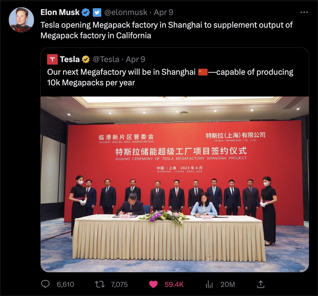 Tesla installed 6.5 GWhs of energy storage products in 2022 🔋 

When combined with the 2 new Lathrop and Shanghai Megafactories, the total new capacity is up to 83 GWh/year.

Adding 40 GWh annual capacity by the end of 2025, thats a 1000% growth from 2022. 💡

Battery materials