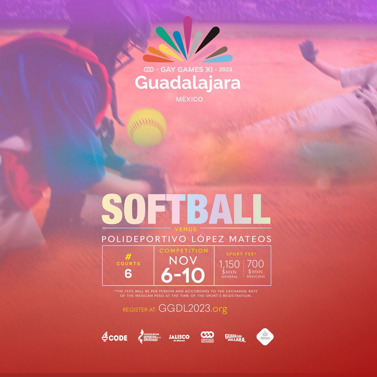 gggdl2023's tweet photo. 🇲🇽Conoce los detalles de #Sóftbol en los Gay Games Guadalajara 2023 #GGGDL2023
🇺🇸Check out the details of #Softball at Gay Games Guadalajara 2023.🏳️‍🌈
📲Regístrate en: 👉 https://t.co/Hi1sryW6do
Costos/Fees: 👉https://t.co/e4Dpl664T9
Sedes/Venues: 👉https://t.co/NK28Bp0LUx https://t.co/8JPDj7sM77