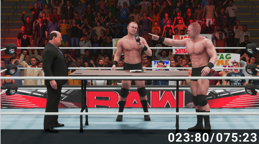 _Squared_Circle's tweet image. Contract signing cutscene from #WWE2K15 Career Mode to #WWE2K19, this table height annoys me for some reason