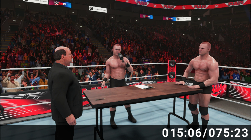 _Squared_Circle's tweet image. Contract signing cutscene from #WWE2K15 Career Mode to #WWE2K19, this table height annoys me for some reason
