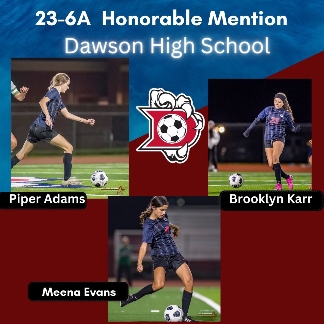 DHSLadySoccer's tweet photo. Congrats @p_sheaa , @BrooklynKarr and Meena for being named to the Honorable Mention All District team!!
@LethalSoccer @tascosoccer @50_50Pod @DawsonHighSchl @AthlPearlandisd
#Dawsonpride https://t.co/IHLCWoECae