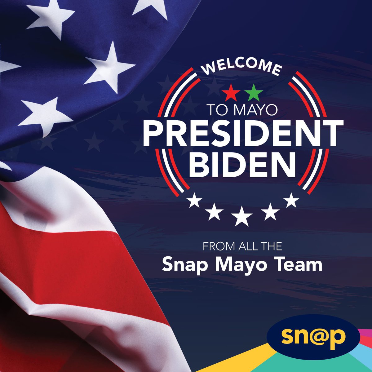 snapmayo's tweet photo. Welcome to Mayo, President Biden! We at Snap Mayo are thrilled to have you visit your ancestral home and connect with your Irish roots. Your visit is a testament to the strong and enduring bond between Ireland and the United States.  #JoeBiden #Mayo #Ireland #AncestralHome #POTUS https://t.co/eEO6HQ5VD4