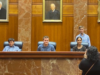 LDB_SocSt's tweet photo. LD Bell Senior Ryan Little and his dad tour the Capitol and the Texas Supreme Court before tomorrow's competition. Ryan is competing with 19 other regional winners to be the next Texas Citizen Bee Champ. Good luck, Ryan! #BELLieve #historymatters #blueraiders #citizenbee https://t.co/EwzVwXuOwH