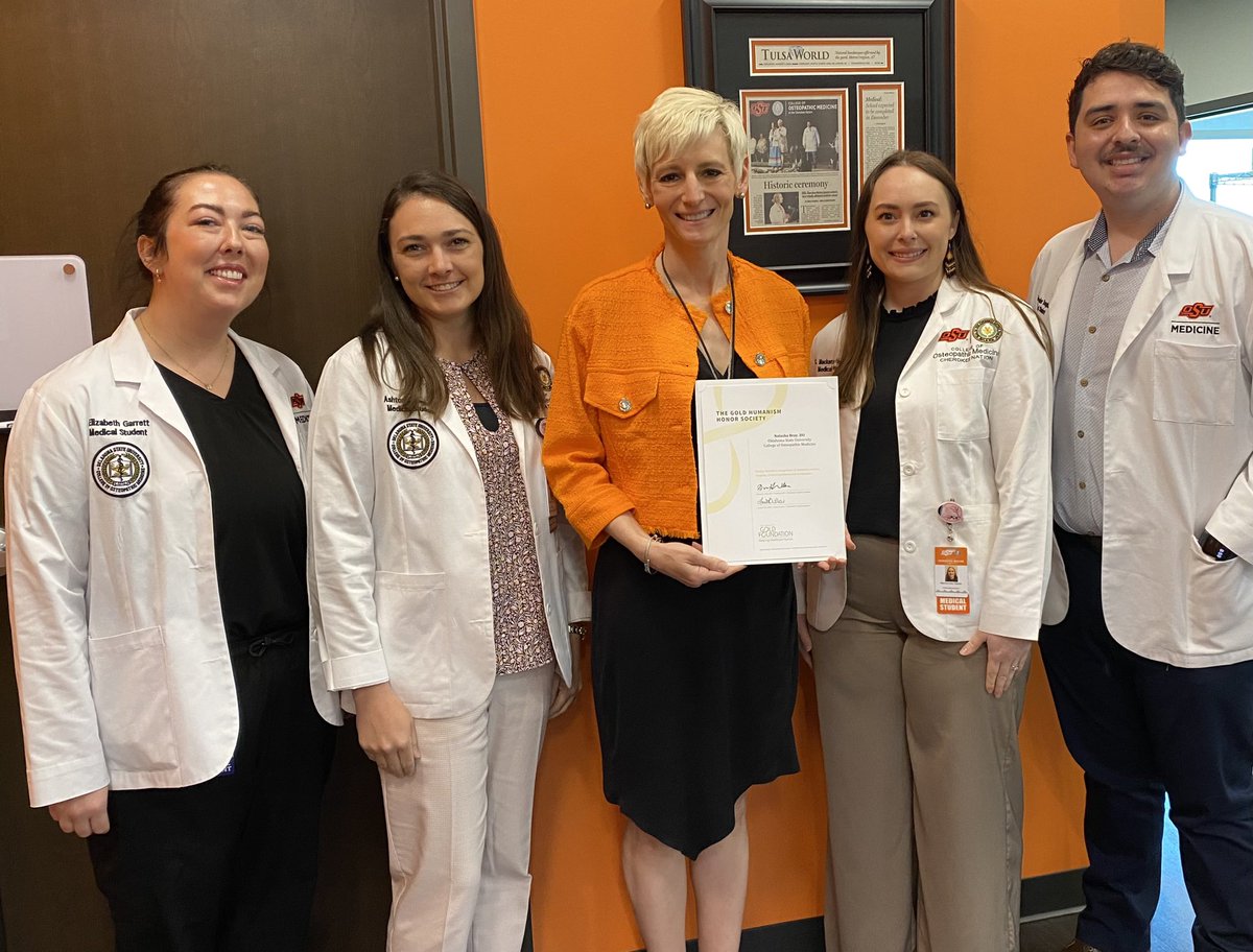 I am so thankful to get to work with such kind, dedicated, and compassionate students. 

Extreme gratitude to Alex Douglas, Ashton Gatewood, Mackenzee Thompson, &amp; Elizabeth Garrett for delivering my <a href="/GoldFdtn/">Gold Foundation</a> Honor Society Certificate and Pin! <a href="/OSUMedicine/">OSU Center for Health Sciences</a> #OSUMedicineCN