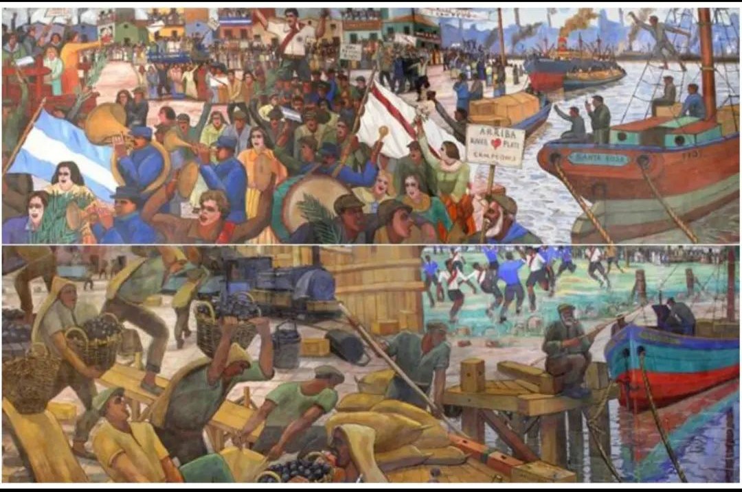 subcogastrocarp's tweet photo. Un poco de historia 🐔 🖼 🖌

El Monumental alberga en sus paredes de la Confitería principal unas de las obras más valiosas e invalorables del pintor argentino Benito Quinquela Martin, se trata de  dos murales de 10 metros por 4 metros pintados en Silicato. https://t.co/Nw6OmYM5PZ