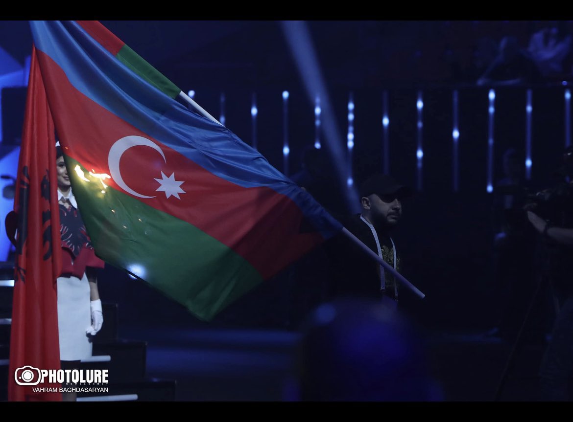 BloggerSuleyman's tweet photo. The flag is the national symbol of every country. The entity that recognizes a country in the world is its flag. I am fighting against the terrorist Aliyev regime. I am fighting against Aliyev so that he does not enmity and war with Armenia. I put my life in danger and fight against the dictatorial regime for peace between Armenia and Azerbaijan. These images made me very sad. Today, Azerbaijani athletes going to Armenia were actually the first steps for peace. but our athletes faced a difficult situation. let me note that Armenian athletes visited Azerbaijan 3 times and they returned to their country completely safely without any provocation. We must avoid such actions if we want peace. we will not be able to achieve anything by burning flags in sports competitions. The flag of any State cannot be burnt and I strongly condemn this act.