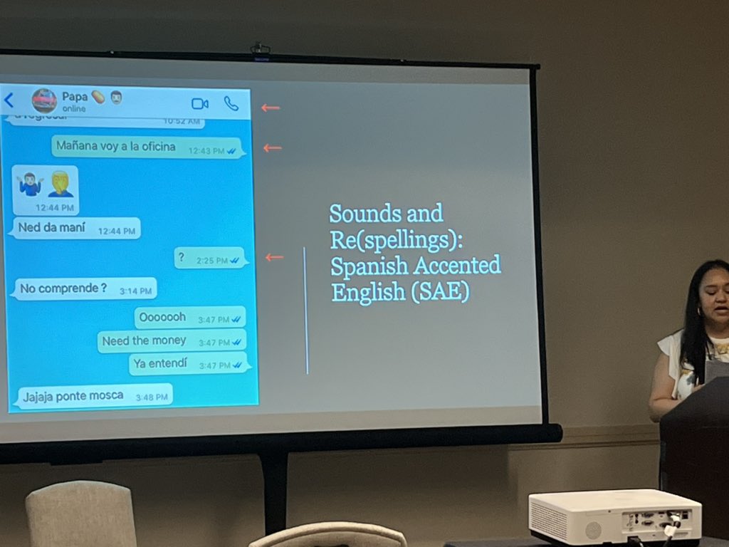 noahax's tweet image. #SaraVeronicaHinojos presenting on Latinx texting practices - brilliant work #SCMS2023 @eyegiene