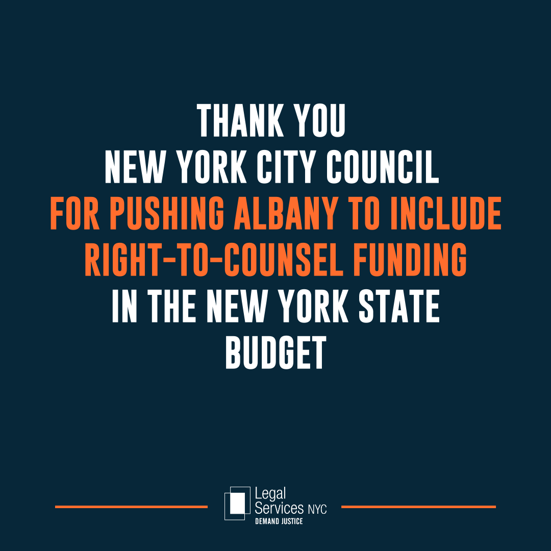 LSNYCnews's tweet photo. A big THANK YOU to our allies in @NYCCouncil for pushing Albany to include #RightToCounsel funding in the state budget so that vulnerable tenants facing eviction can get the help they need. Thank you @NYCSpeakerAdams  @NYCCouncilAyala  @KeithPowersNYC  @JustinBrannan 
#RTCNYC https://t.co/iUweogExXi