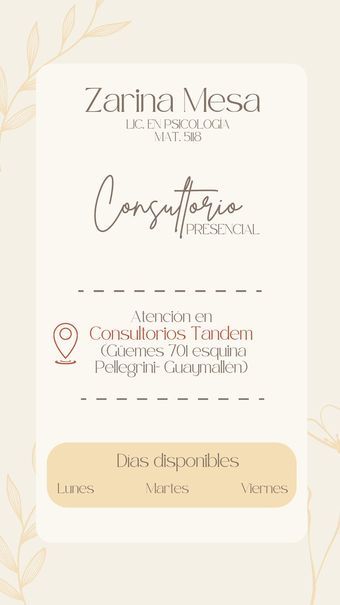 Hola!! Pasaba a comentarles que tengo horarios disponibles para quienes quieran y/o necesiten empezar con un espacio terapéutico ✨
Se pueden contactar al privado o al 2614700704
Gracias 🤗 (difundir porfis)