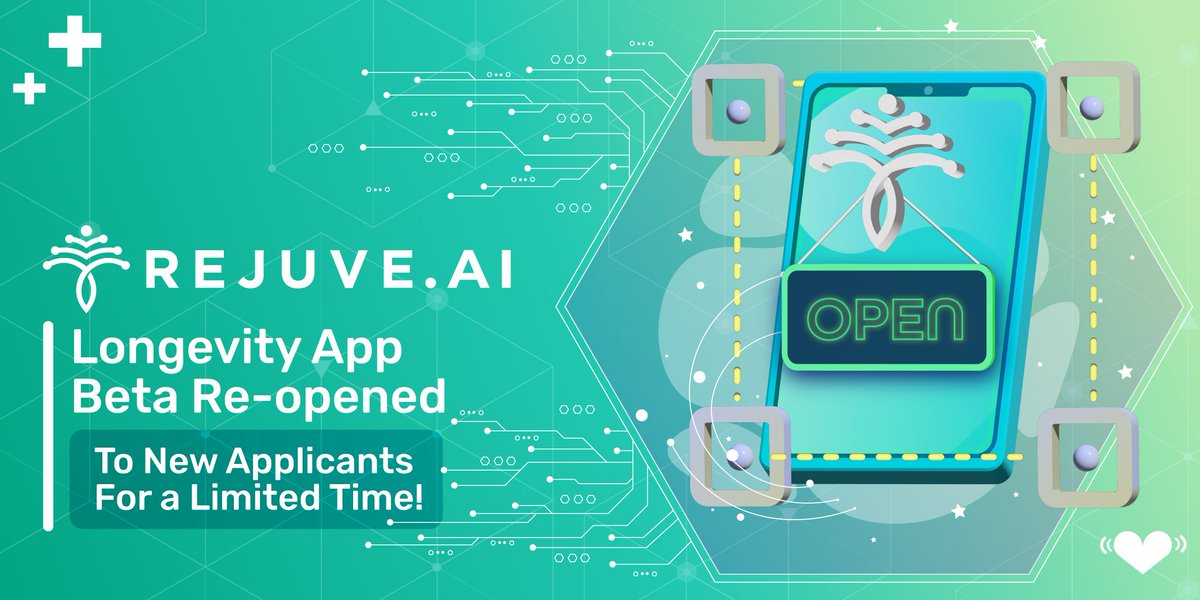 Rejuve_AI's tweet photo. โ๏ธ1 HR left to Enter #LongevityApp Beta! Register now to be one of the first to see the pre-launch updates including the upcoming #BayesExpert upgrade!
๐๐
https://t.co/8LEYAGbdst https://t.co/mZtF20gTHB