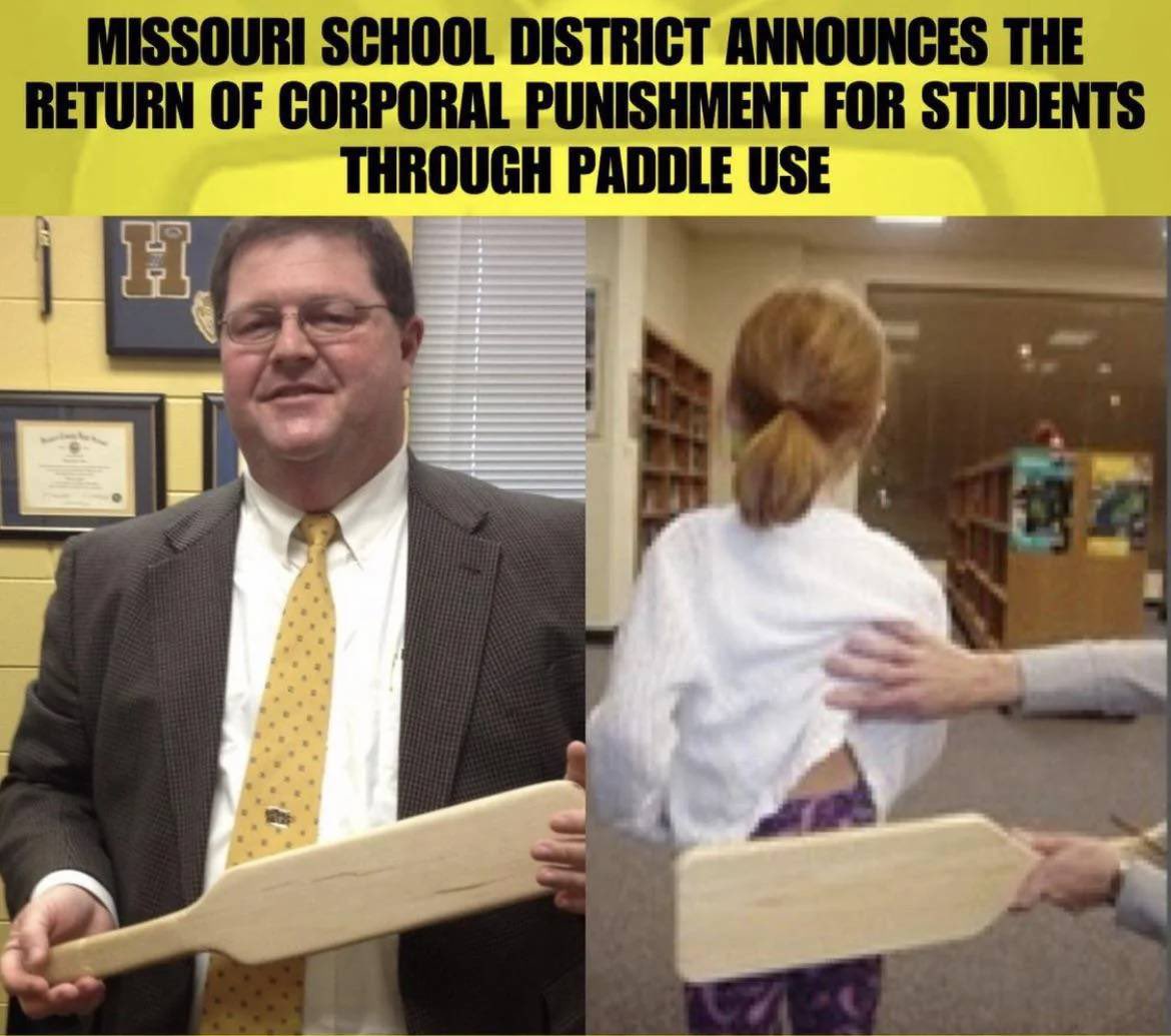 williamlegate's tweet photo. Old conservative men in Missouri approved legislation via majority vote — enabling them to spank little schoolgirls on the butt with paddles #groomers https://t.co/ZL8ioXU3mJ