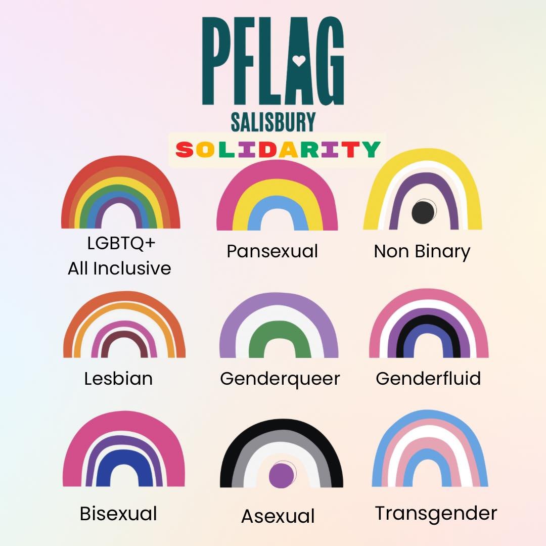 PFLAG Salisbury stands in solidarity with all members of the LGBTQIA+ community! #SBYPFLAG #SBYPRIDE
