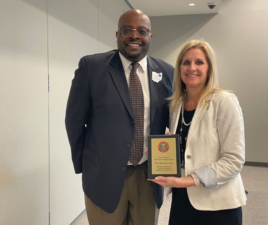 EFCTS's tweet photo. 🌟 EFCTS was honored by the @OHschoolboards for our exemplary work and student success with our Work-Based Learning program! BOE VP Leo Knoblauch (@WhitehallRAMS) &amp; BOE member Mary Pierce (ESC of Fairfield County) were both recognized for 10 years of service! #YourFutureOurFocus https://t.co/HKTkTfqw1a
