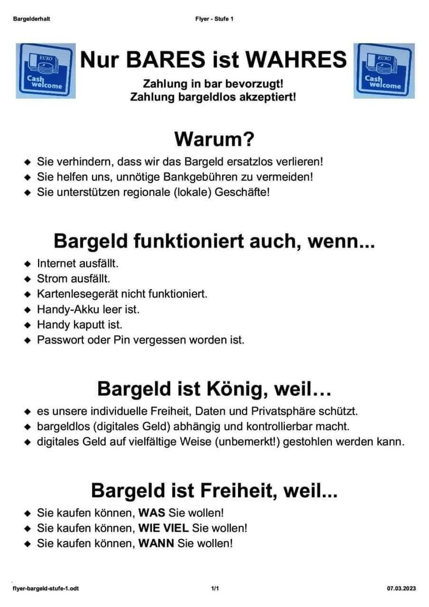 SonguelSunny's tweet photo. Genau deswegen - Nein zum Digi€

Denn damit gebt ihr all das hier erwähnte auf und macht euch abhängig! 

Bitte teilen, damit jeder versteht, wie wertvoll der Erhalt unseres Bargelds ist! https://t.co/5d8SovGOTk