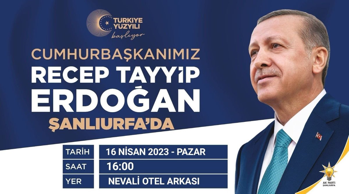 alitekin_63's tweet photo. Türkiye Yüzyılı'nın Mimarı, Cumhurbaşkanımız ve Genel Başkanımız Sn. @RTErdogan Şanlıurfa'mıza geliyor.  

📆 16 Nisan 2023 Pazar
🕓 Saat 16:00 
📌 Nevali Otel Arkası

 Tüm halkımız davetlidir.

#TürkiyeYüzyılıBaşlıyor

 @erkankandemir https://t.co/WcGmhPq7g8