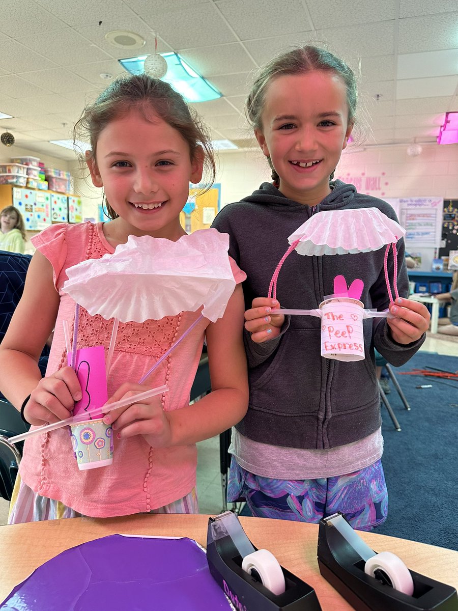 Our annual Spring peep parachute STEAM project! Students are tasked to design a parachute using limited materials after reading about the history of peeps. Always a fun day! #thisisthird #steam