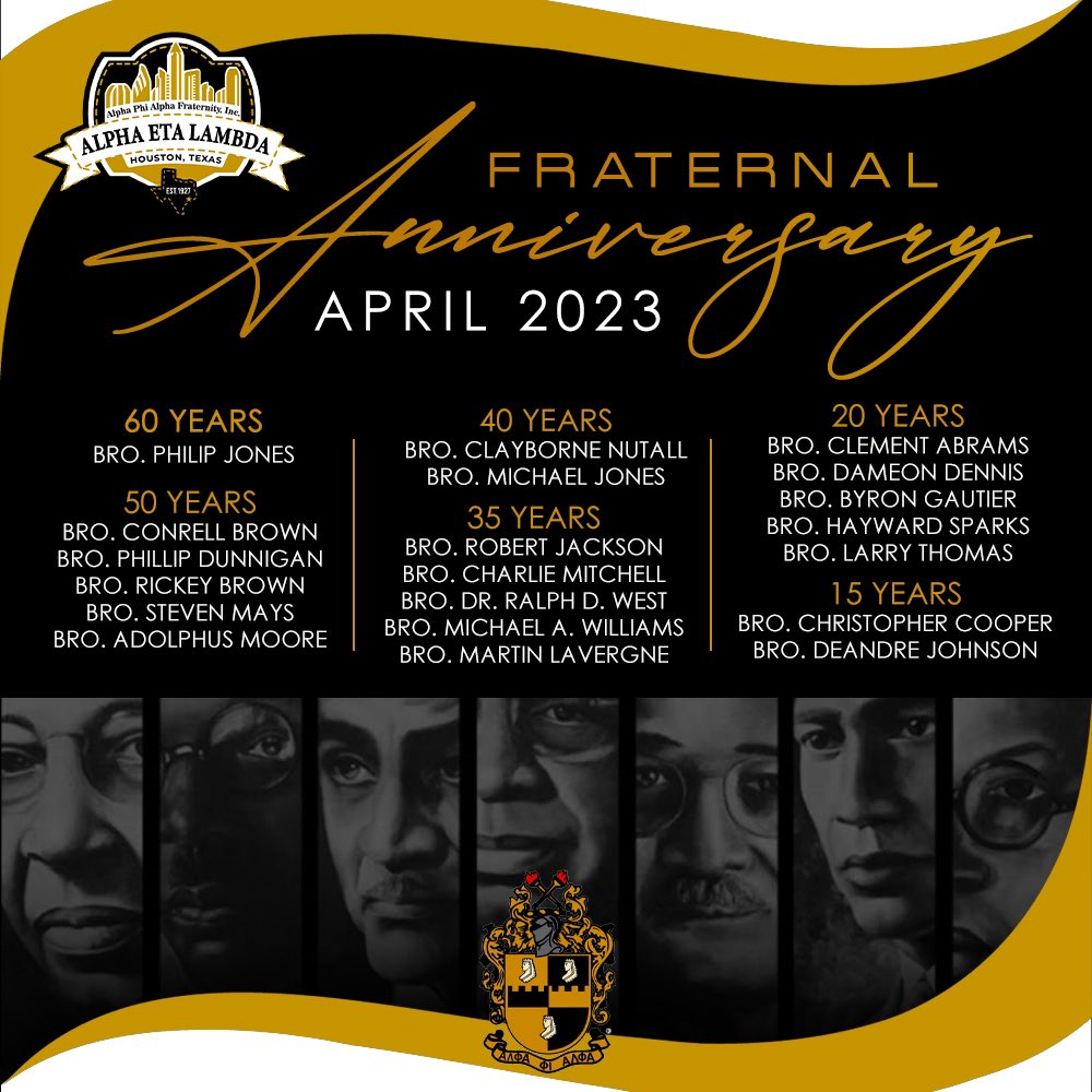 Congratulations to our chapter brothers who reach fraternal milestones this month! #AΦA #AlphaEtaLambda