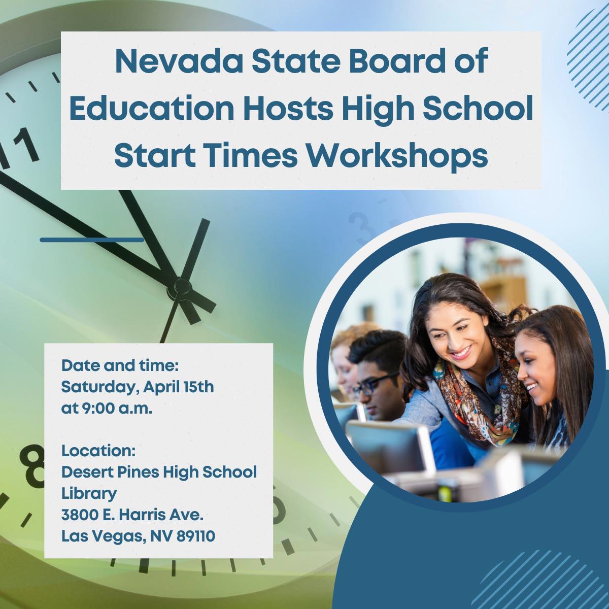CCSD Parents (@ccsdparents) on Twitter photo Tomorrow! Hot topic for many... High School Start Times Workshop <a href="/dpmagnet/">Desert Pines Magnet</a> at 9am Saturday! Families, students, educators and community all invited. Tomorrow! Hot topic for many... High School Start Times Workshop <a href="/dpmagnet/">Desert Pines Magnet</a> at 9am Saturday! Families, students, educators and community all invited.