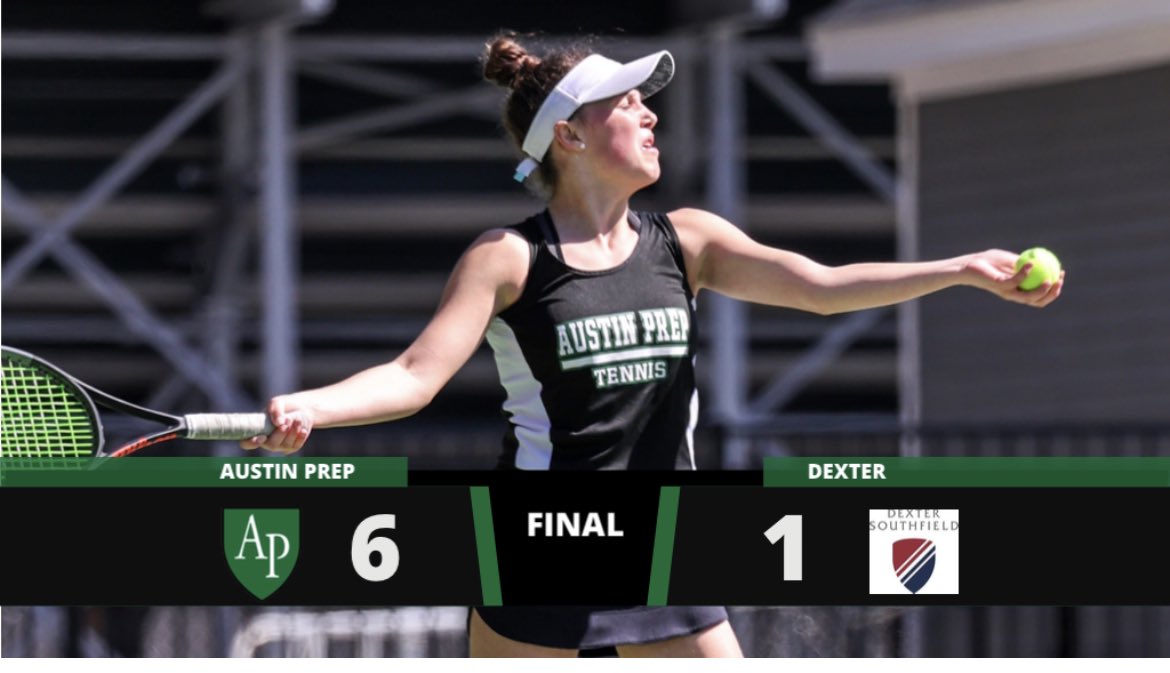 Austin Prep AD (@austinprepad) on Twitter photo Final Score: <a href="/AustinPrepGTenn/">AP Girls Tennis</a> defeats Dexter 6-1 on the road! Great team win! #Unitas <a href="/GlobeSchools/">Boston Globe Schools</a> <a href="/BostonHeraldHS/">Danny Ventura</a> Final Score: <a href="/AustinPrepGTenn/">AP Girls Tennis</a> defeats Dexter 6-1 on the road! Great team win! #Unitas <a href="/GlobeSchools/">Boston Globe Schools</a> <a href="/BostonHeraldHS/">Danny Ventura</a>