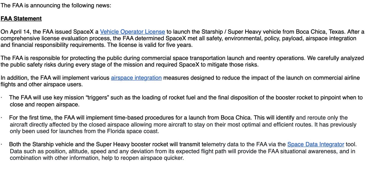 FAA approval secured.  Historic Starship launch scheduled for Monday, April 17.

If successful, this will mark the dawn on a new Space Age and a big step toward the colonization of Mars.