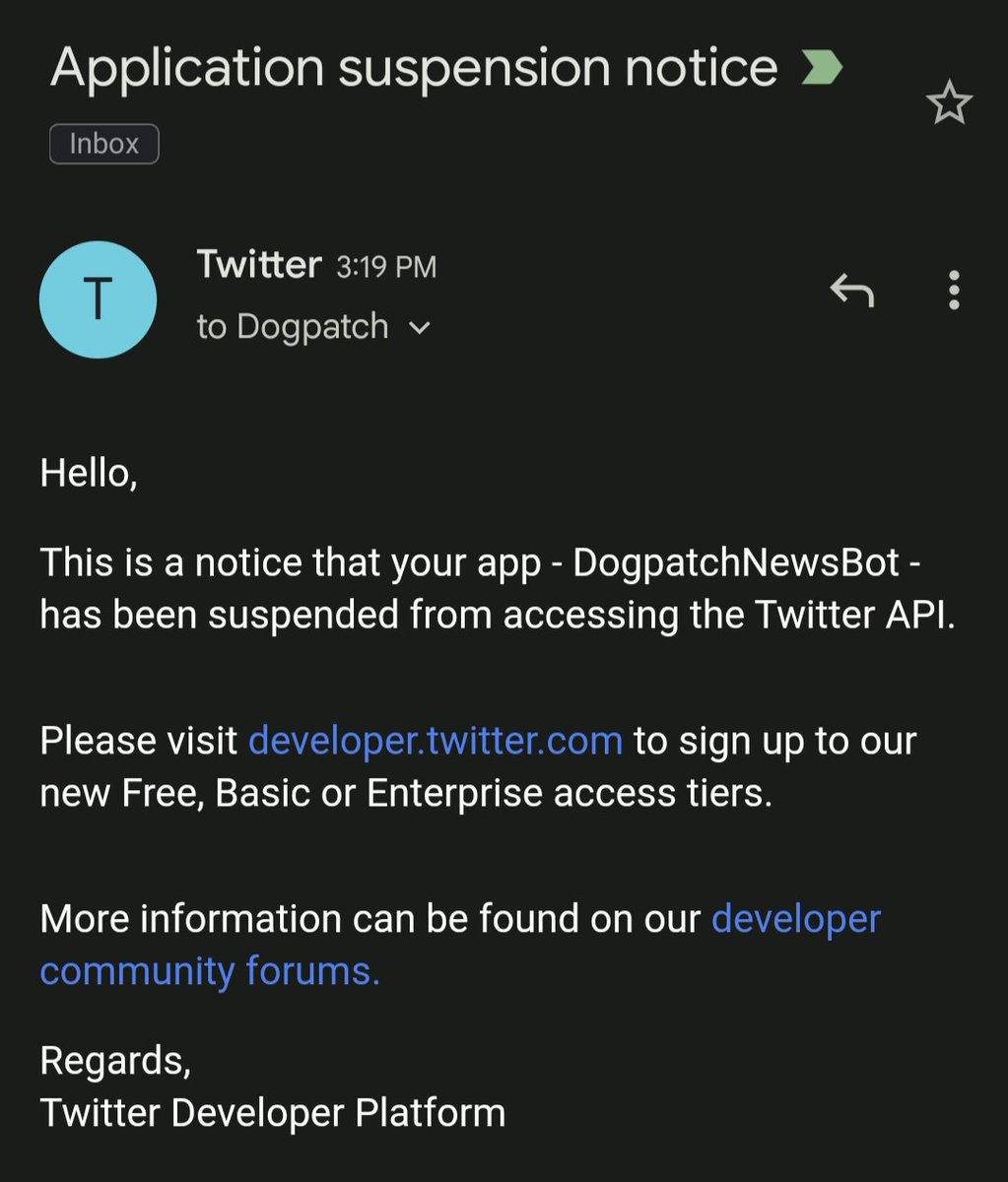 DogpatchNewsBot's tweet image. Free Speech Elon strikes again