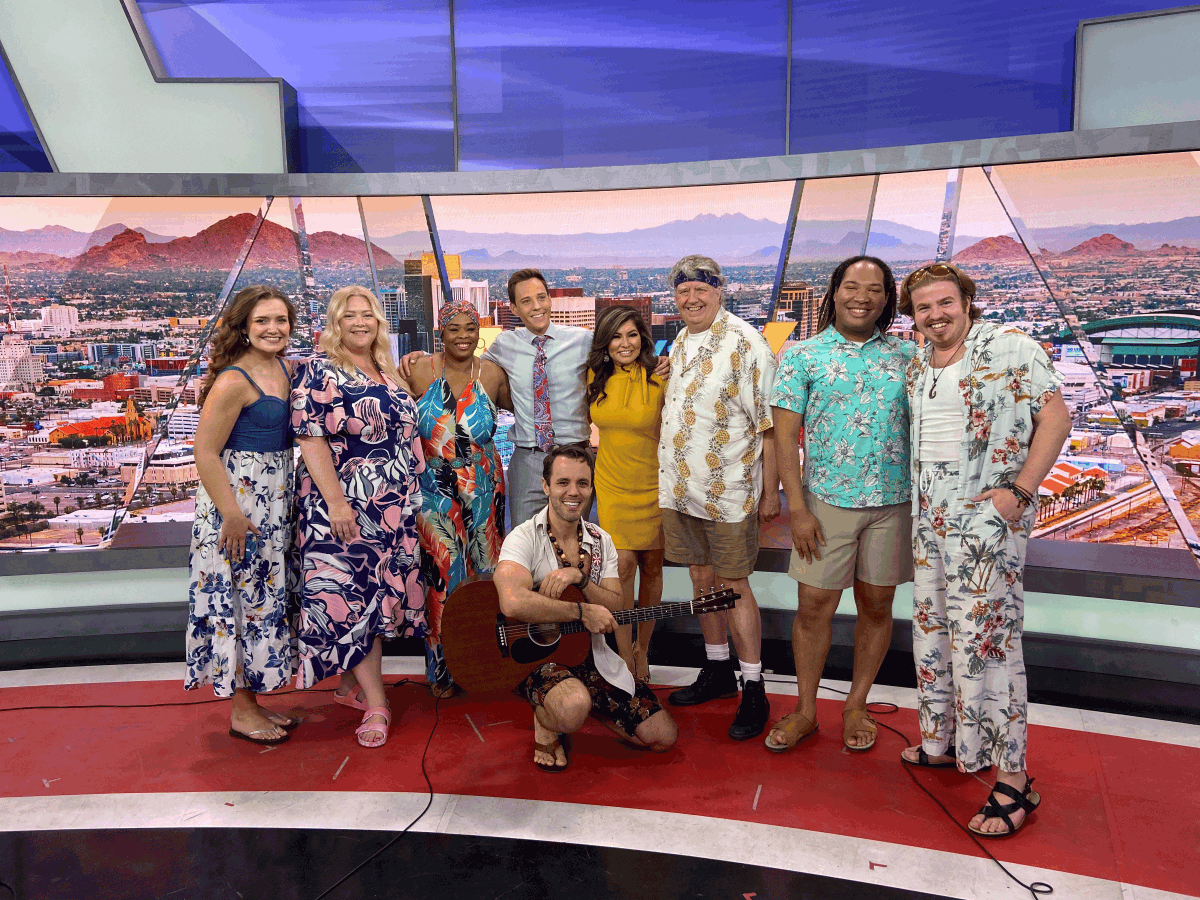 ArizonaBroadway's tweet photo. Huge thanks to @SylesteFox10 and @TyFox10 for being fabulous hosts, and kudos to our Escape to Margaritaville cast who rocked it on FOX10 this morning! 

Escape to Margaritaville ends THIS SUNDAY, April 16 🏝
🎟 https://t.co/x7c8AMKdG1 https://t.co/WFZZRsSJNl