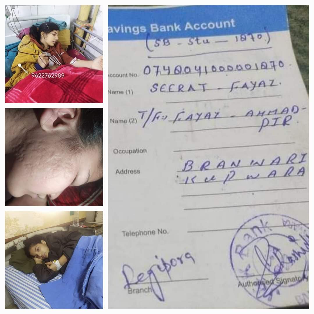 KupwaraYouth's tweet photo. #Donation_Appeal
Appeal for #General_Public
Verified case
Name :- Seerat Fayaz
D/o :- Fayaz Ahmad Peer
R/o:- Branwari Kupwara ۔ward No :-05
Account No :- 0748041000001870
IFSC Code :- JAKA0REGPUR
Cell No :- 9622762989
#Please_Donate_For_the_sake_Almighty_Allah https://t.co/T5NVAlG8vk
