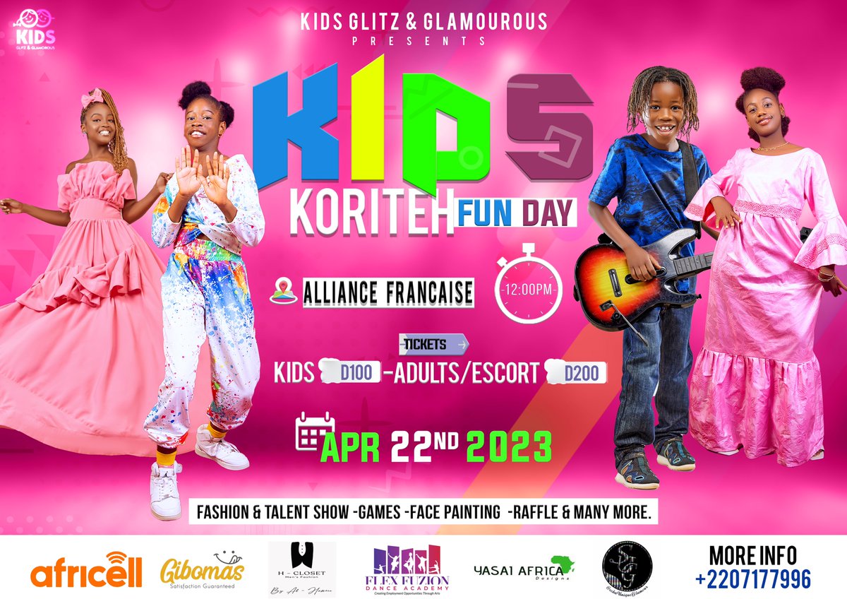 kidsglitzgla's tweet photo. Celebrating the Eid-ul-Fitr in grand style with KGG’s Kids Koriteh Funday🥳🥳🥳

Join us at Alliance Fracaise 22nd April, 2023 from 12-7pm 👨‍👩‍👧 

Don't miss it 🚫

#gambia #koriteh2023 #sunjeid2023 https://t.co/urvgj6bcQ1